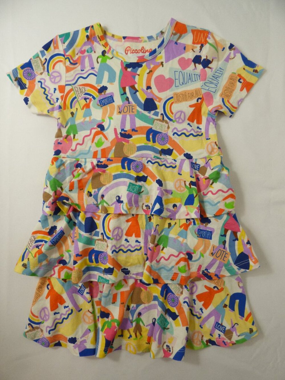 Piccolino Girls Rainbow Peace Love Equality Dress, Size 7 Years